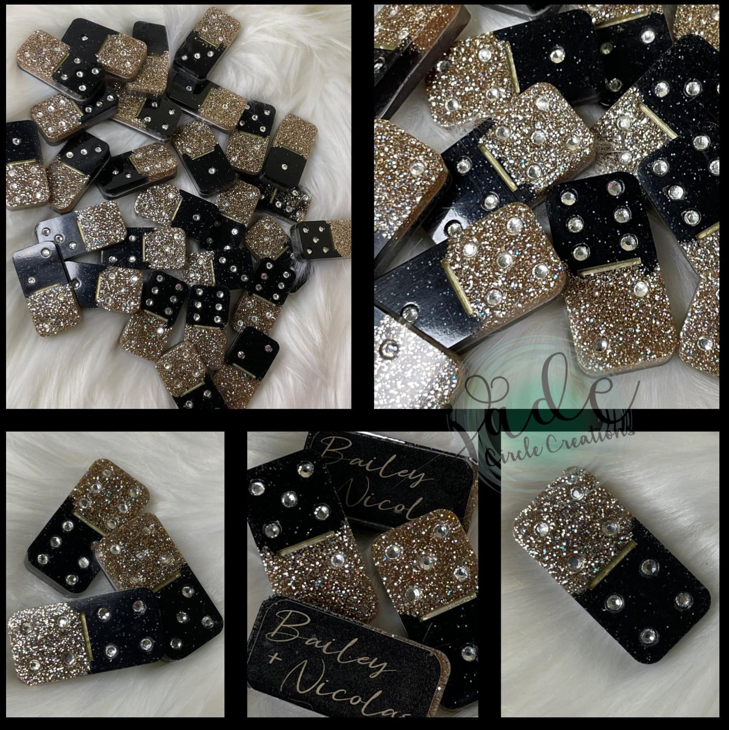 Dominoes - Black and Gold with Rhinestones