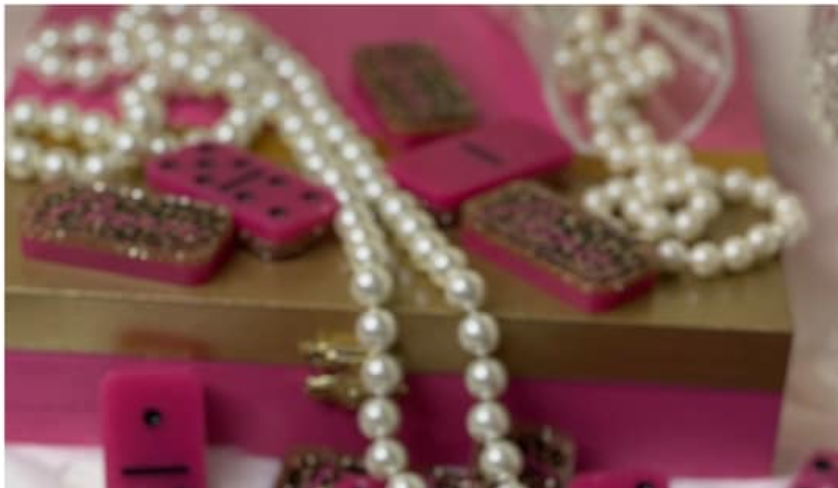 Dominoes - Coordinating Wooden Box - Pink and Gold