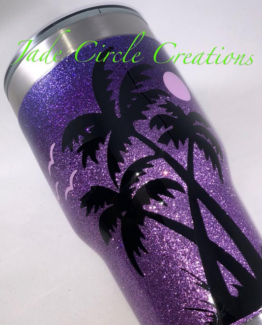 Tumbler - Purple Sunset Beach with Vinyl